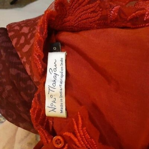 Anthropologie Niki Tlahajan Sz 0 Shift Dress Red Floral Keyhole Embroidry Party - Picture 9 of 10